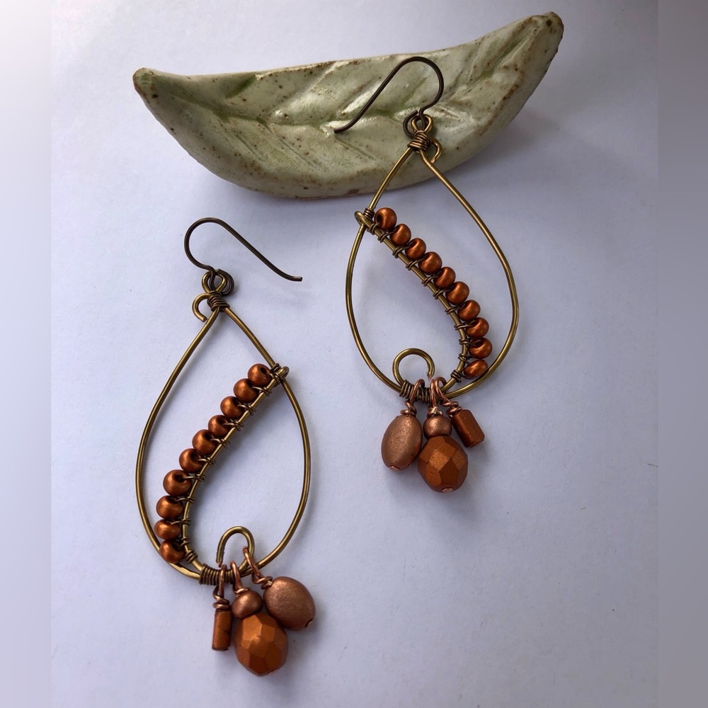 Paisley Earrings - Copper & Brass Colored - Handmade